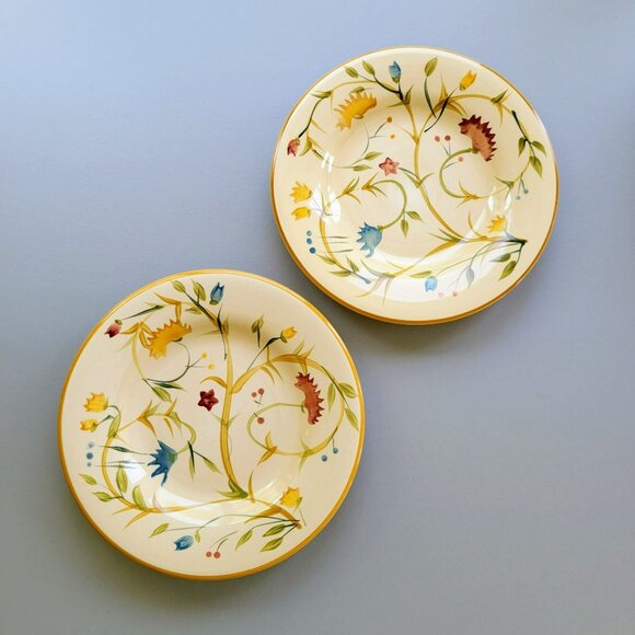 American Simplicity Floral Salad Plate Set of 2, Stoneware, Beige with Vines - Picture 1 of 11